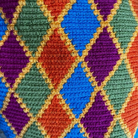 Wayuu Bucket Bag Hand-Woven Bohemian Groovy Chic Hand-Made Rainbow Colored - Picture 12 of 16